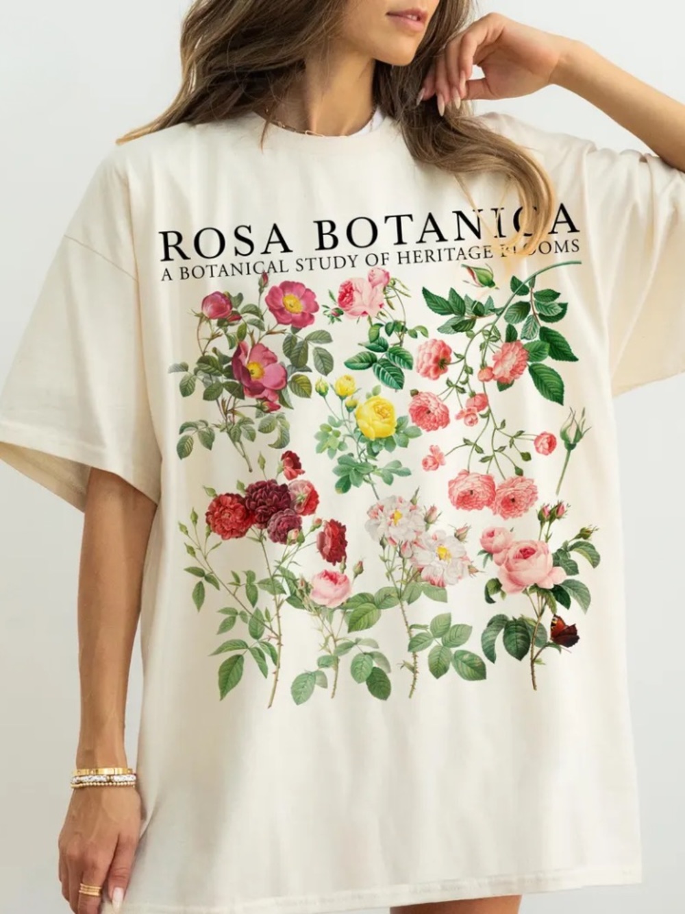 Rosa Botanica A Botanical Study Of Heritage Blooms Flowers Vintage White T-Shirt